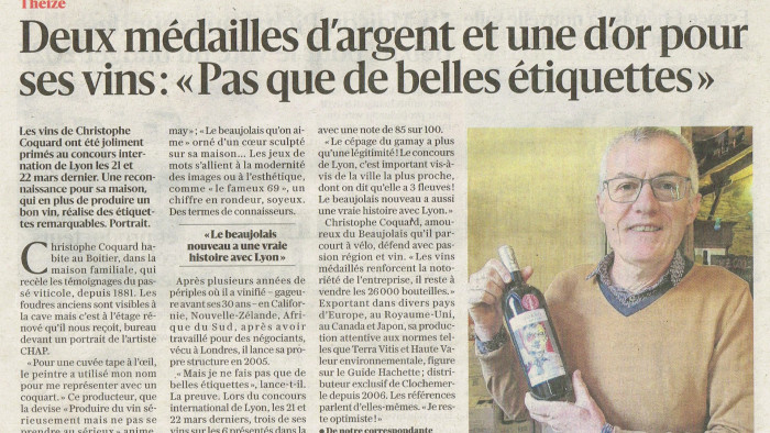 Christophe Coquard dans le quotidien régional « Le Progrès » du 11 avril 2025